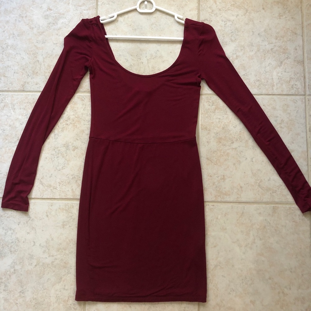 Red long sleeve wide neck dress